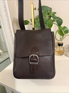 Vintage Eddie Bauer Dark Brown pebble Leather Crossbody Bag